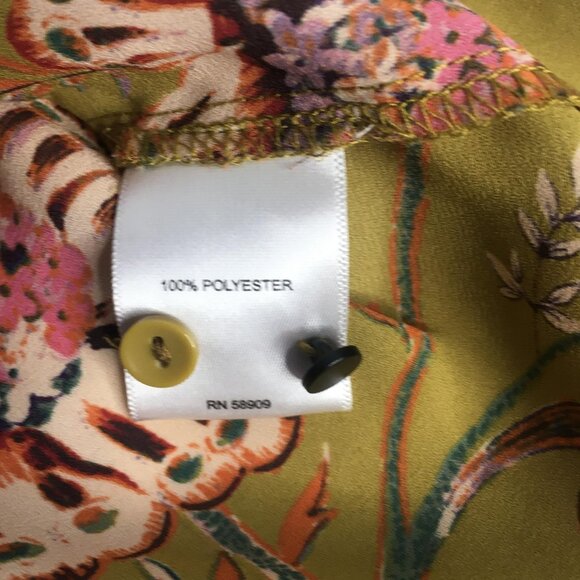 Gibson + Latimer Blouse Womens XL Green Floral Ruffle Cuff Mock Neck Boho Top - Picture 15 of 15